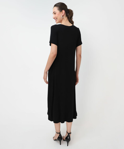 Vestido Midi Feminino Recorte Bolsos Marisa Preto