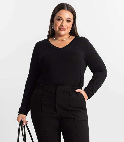 Blusa Manga Longa Visco Tricot Secret Glam Preto