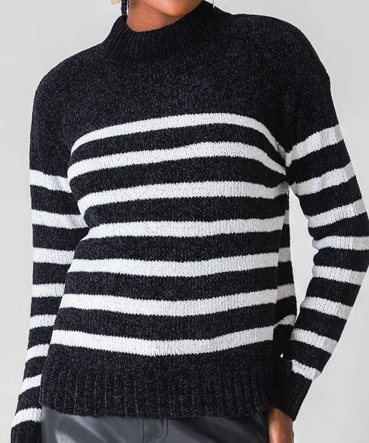 Suéter Feminino Chenille Listrado Marisa Preto