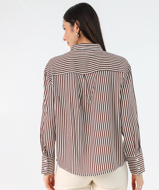 Camisa Feminina Listrada Manga Longa Marisa Off White