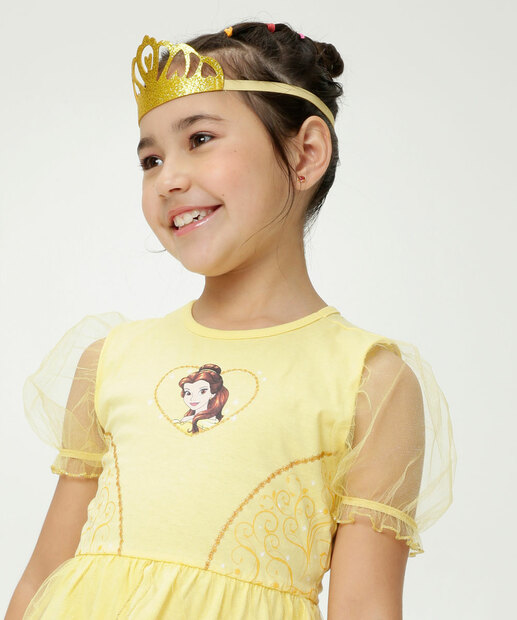 Vestido Infantil Fantasia Tule Bela Disney Tam 4 a 10