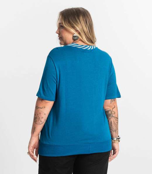 Blusa Feminina Manga Curta Secret Glam Azul