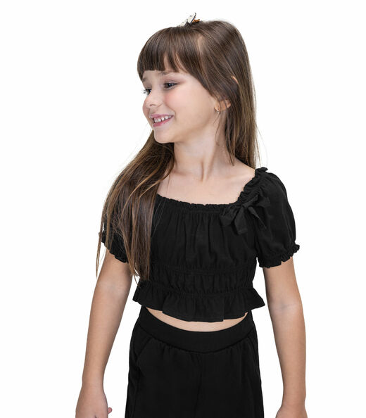 Blusa Ciganinha Cropped Infantil Trick Nick Preto