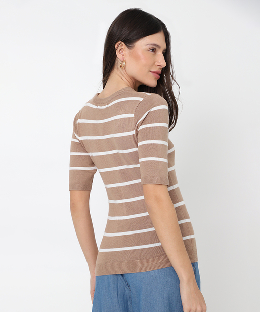 Blusa Feminina Tricô Listrada Marisa Marrom