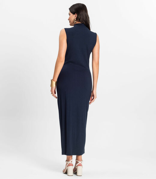 Vestido Midi Ribana Canelada Rovitex Azul