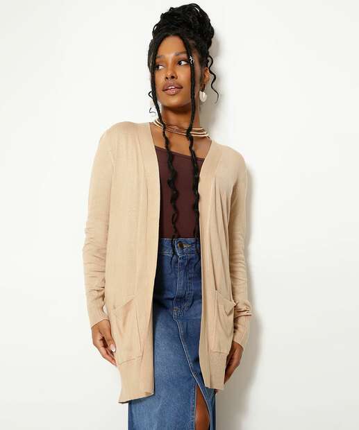 Cardigan Feminino Bolsos Alongado Marisa