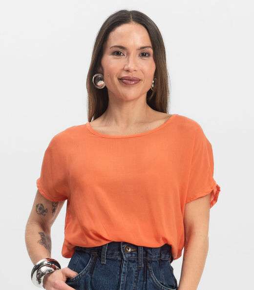 Blusa Feminina manga curta Infinita Cor Laranja