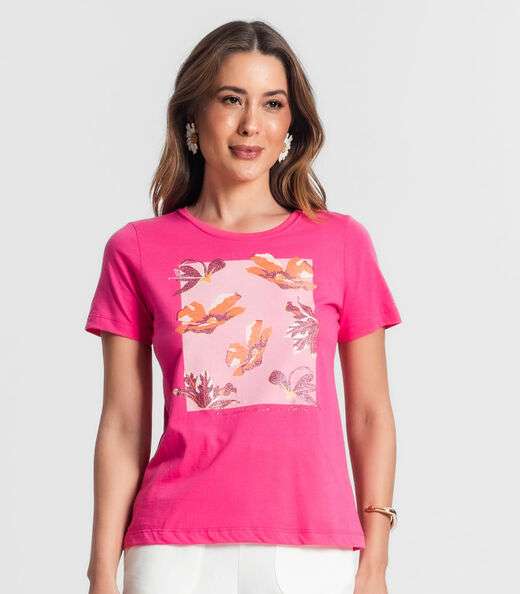 Camiseta Feminina Manga Curta Rovitex Rosa