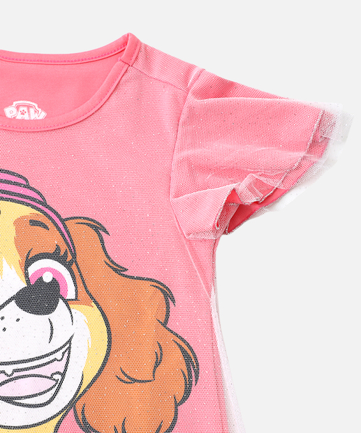 Vestido Infantil Tule Sky Patrulha Canina Tam 1 a 3 Rosa