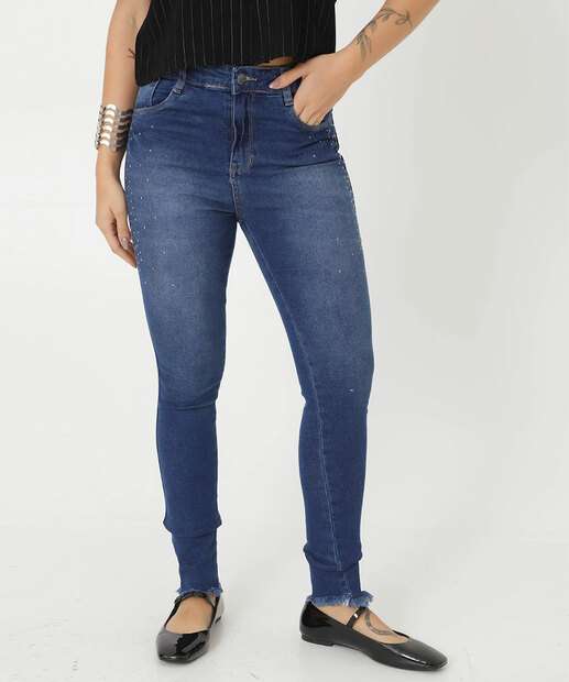 Calça Jeans Skinny Feminina Strass