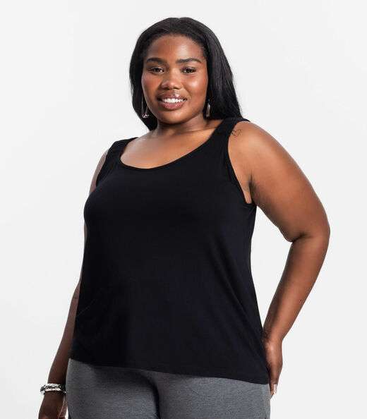 Blusa De Alça Feminina Plus Size Secret Glam Preto