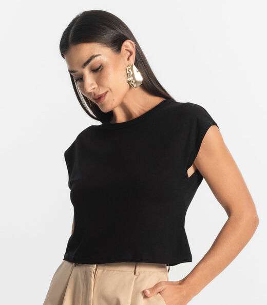 Blusa Básica Feminina Viscotorcion Rovitex Preto