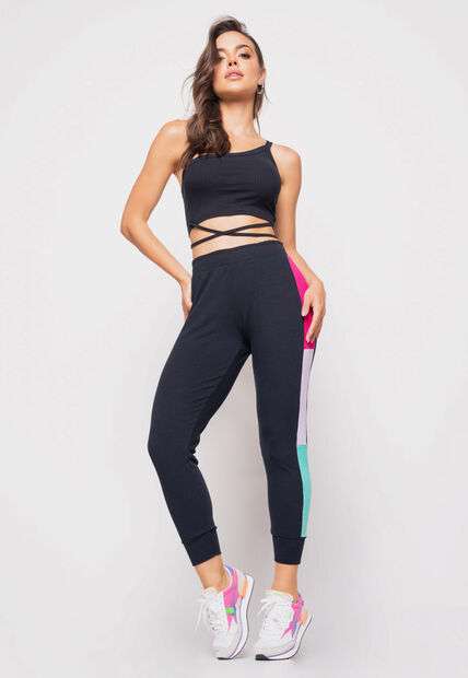 Cropped  Ombro Único Com Tiras Malha Canelada Preto