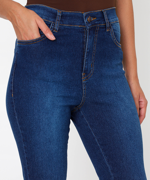 Calça Jeans Cigarrete Feminina Cintura Alta Bolsos