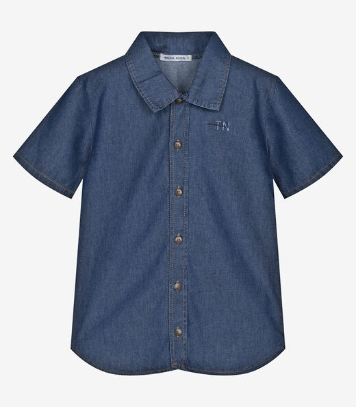 Camisa Infantil Jeans De Botão Trick Nick Azul
