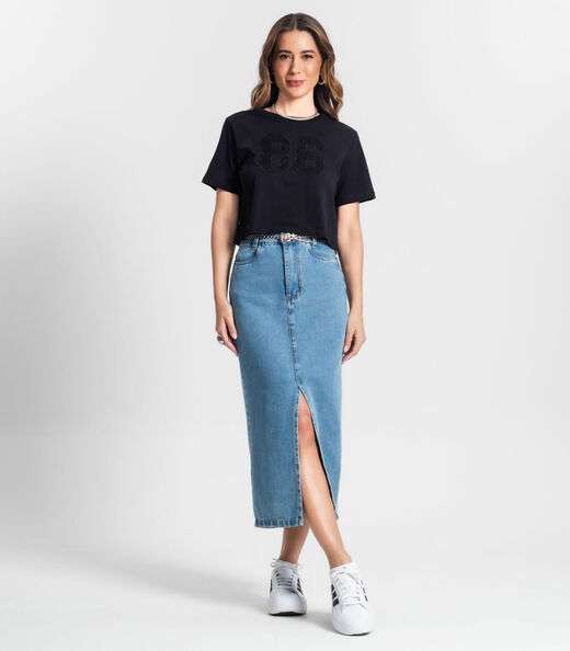 Camiseta Feminina Em Meia Malha Rovitex Preto