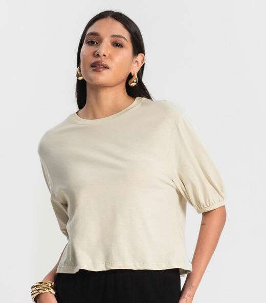 Blusa Feminina Manga Camponesa Rovitex Bege