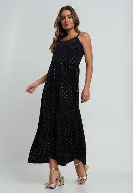 Image_Vestido Midi Viscose Babado Com Lurex Preto Salvatore Fashion