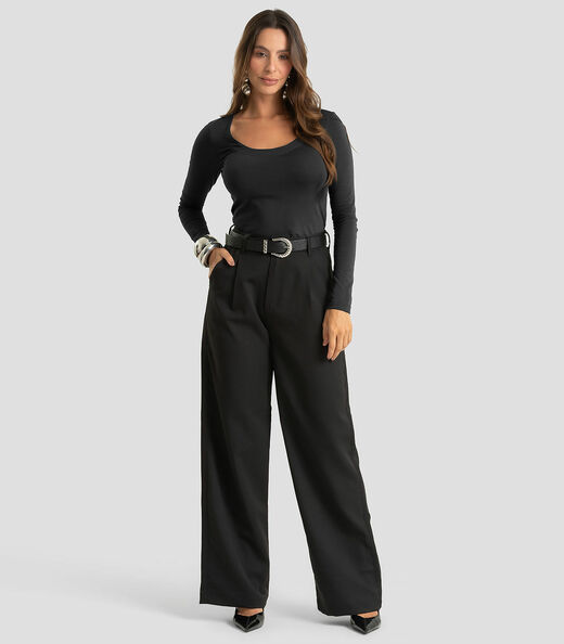 Blusa Feminina Manga Longa Em Cotton Leve Dianna Preto