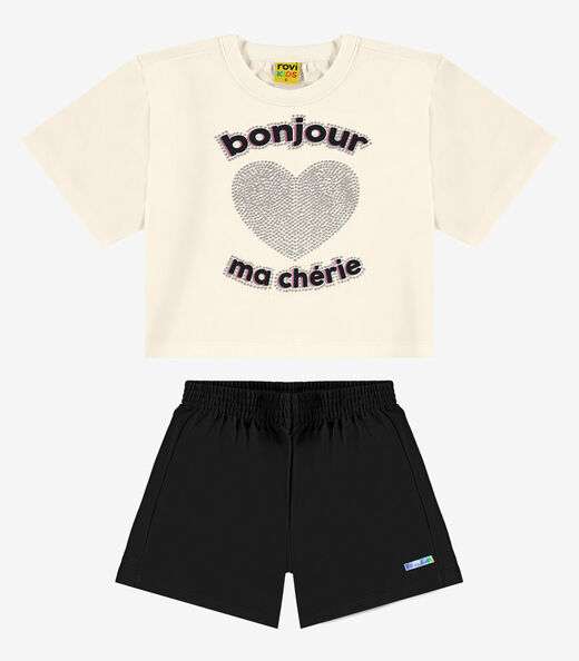 Conjunto Infantil Blusa Com Shorts Bege