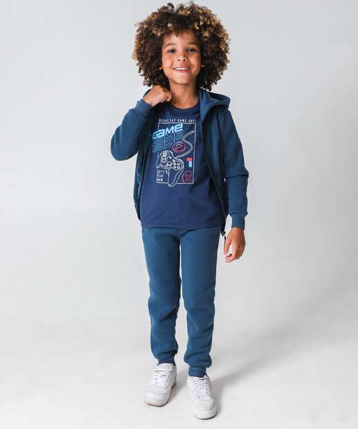 Casaco Infantil Moletom Flanelado Capuz Marisa Tam 4 a 10 Azul