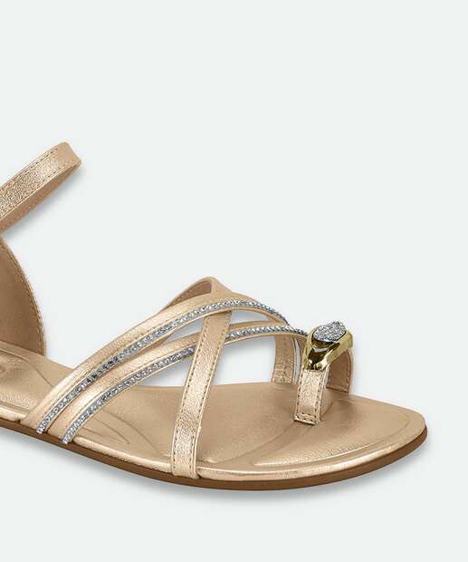 Sandália Feminina Rasteira Metalizada Beira Rio Dourado