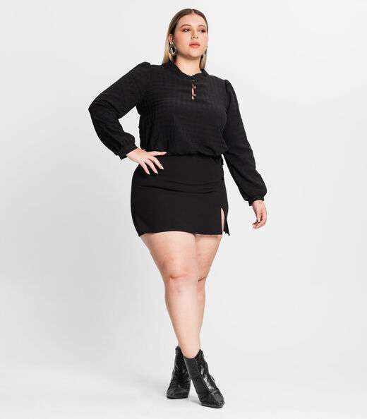 Blusa Plus Size Em Air Flow Xadrez Secret Glam Preto