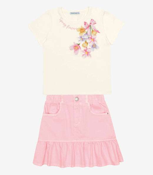 Conjunto Blusa Com Saia Feminina Trick Nick Bege