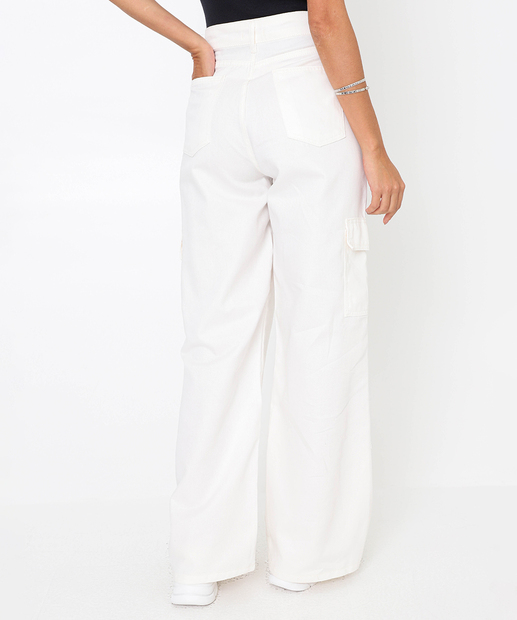 Calça Wide Leg Feminina Sarja Cargo 