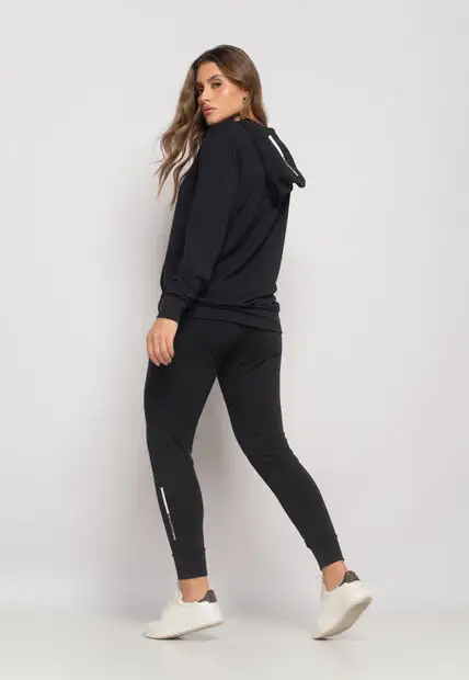 Conjunto De Moletinho Esportivo Com Casaco Capuz E Calça Jogger Preto Salvatore