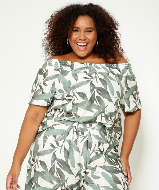 Blusa Ciganinha Plus Size Feminina Estampa Folhas Marisa