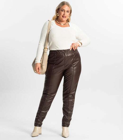 Blusa Plus Size Em Ribana Canelada  Secret Glam Bege