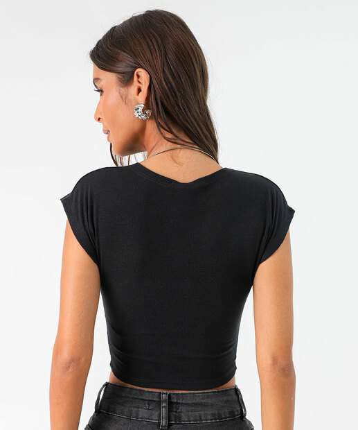 Blusa Feminina Canelada Manga Curta Marisa Preto