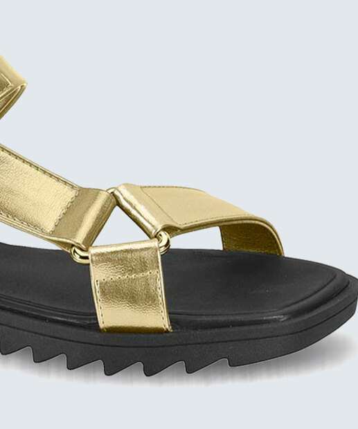 Sandália Feminina Rasteira Metalizada Moleca