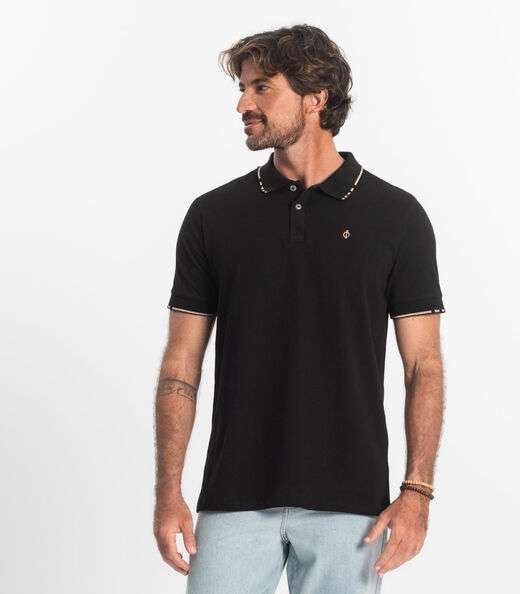 Polo Masculina Malha Favo Diametro Preto