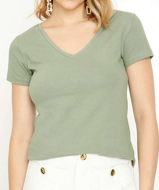 Blusa Feminina Básica Decote V Manga Curta Marisa