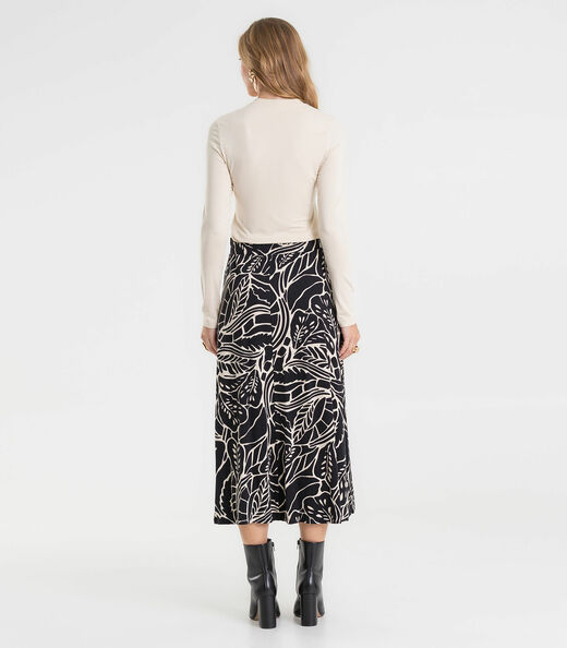 Saia Midi Feminina Em Viscotorcion Rovitex Preto