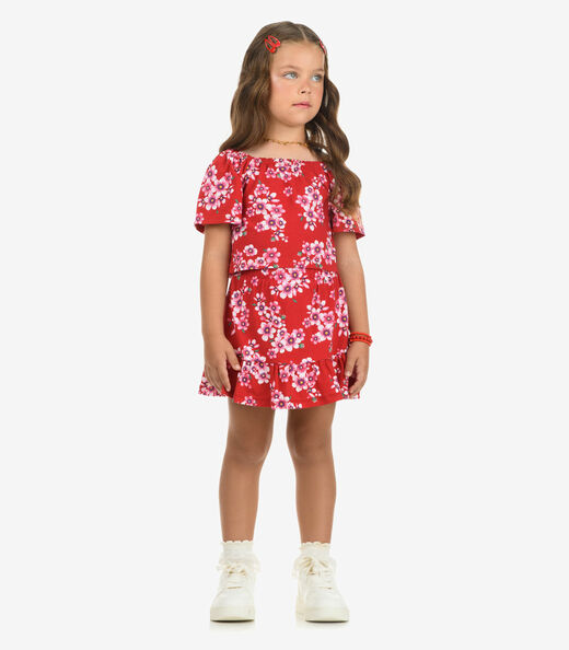 Conjunto Blusa com Saia Cotton Rovi Kids Vermelho