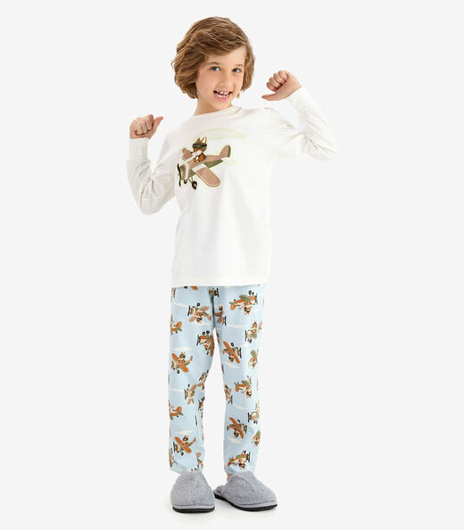 Pijama em Meia Malha Rovi Kids Bege