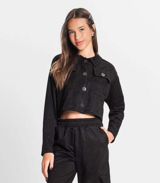 Casaco Juvenil Feminino Em Suede Sarjado Minty Preto