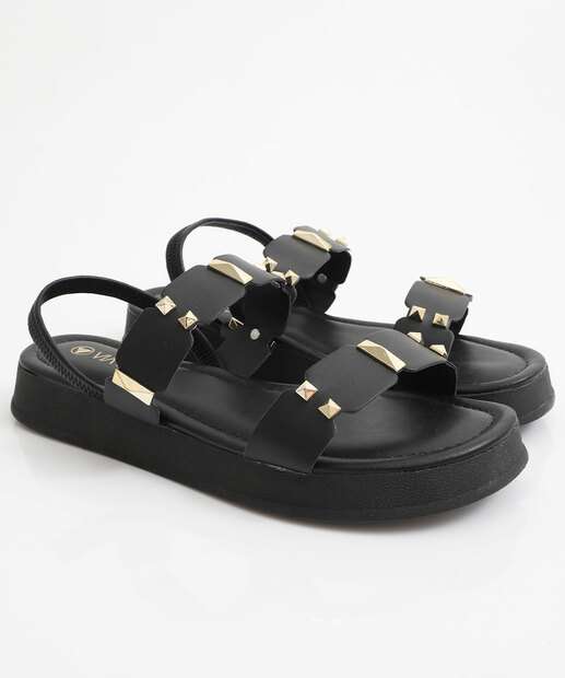 Sandália Flatform Feminina Tachas Via Uno Preto
