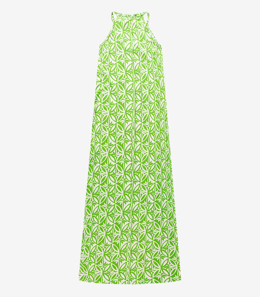 Vestido Longo Estampado Sem Manga Infinita Cor Verde