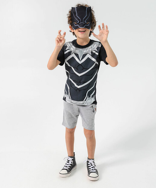 Camiseta Infantil Pantera Negra Marvel Tam 4 a 10