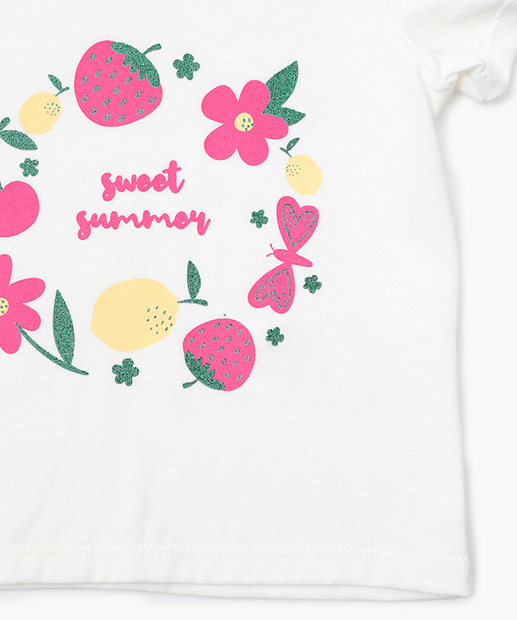 Blusa Infantil Estampa Morangos Marisa Tam 1 a 3 Off White