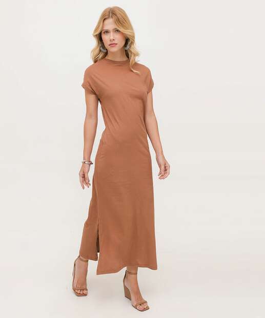 Image_Vestido Midi Feminino Fenda Manga Curta Marisa