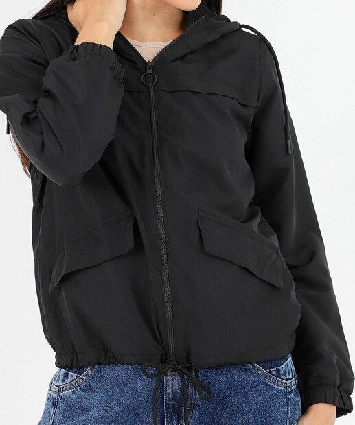 Jaqueta Feminina Corta Vento Capuz Marisa Preto