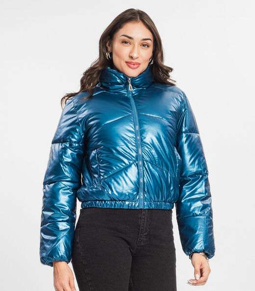 Jaqueta Puffer Feminina Metalizada Select Azul