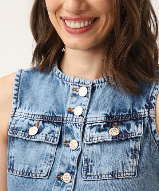 Colete Feminino Jeans Marmorizado Sawary Azul