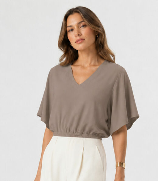 Image_Blusa Feminina Com Decote Em V Infinita Cor Marrom
