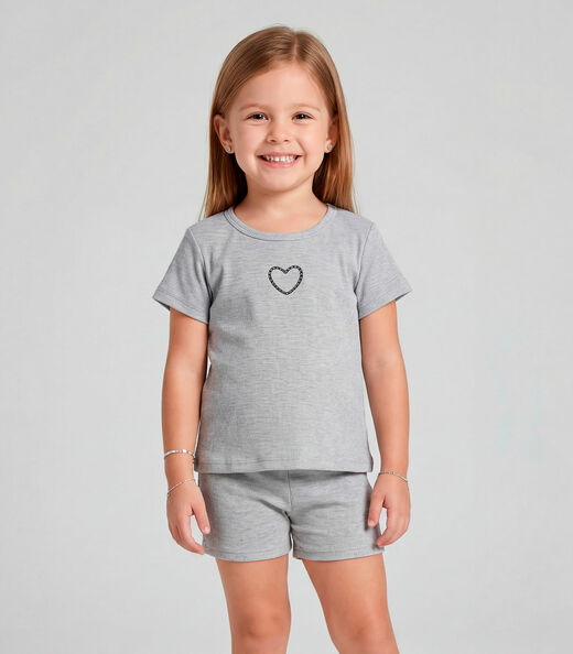 Conjunto Infantil Feminino Blusa e Short Select Cinza